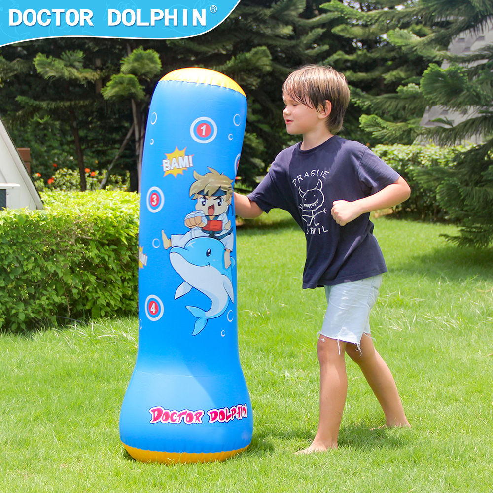 Doctor Dolphin | Columna de boxeo inflable para niños 125cm Columna de boxeo para niños Vaso vertical cilíndrico