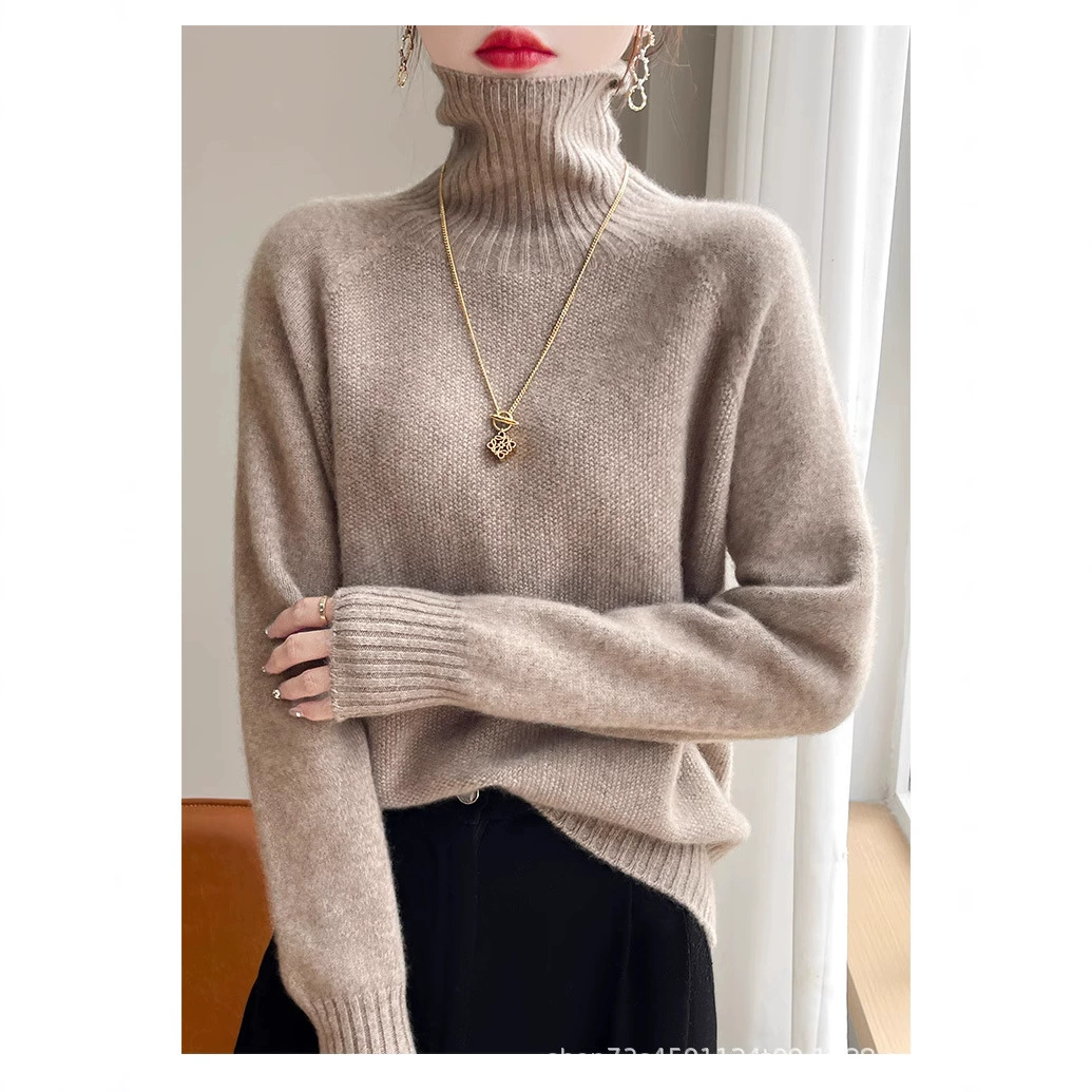 Леди 2024 осень и зима новая бесшовная передняя одежда полувысокого воротника трикотажная основа моды дикий теплый свитер прилив