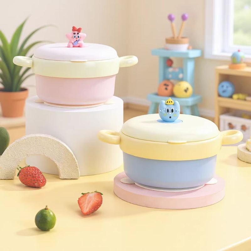 Tazón de aislamiento térmico de acero inoxidable desmontable para bebés Tazón de alimentación suplementaria anti-escaldado con ventosa Tazón de alimentación para bebés Cartoon