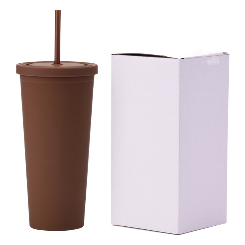 Suministro directo transfronterizo Taza de paja de plástico de doble capa personalizada simple 24oz en stock Taza de agua de gran capacidad esmerilada Taza práctica