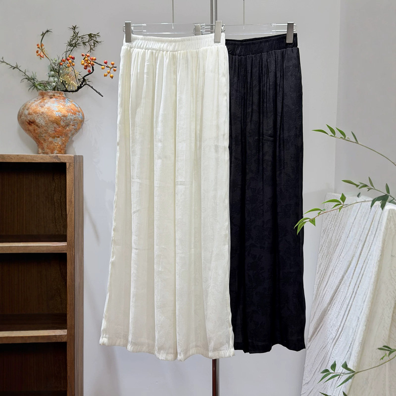 New Chinese-Style White Flowy Fairy-Like Wide-Leg Pants for Women, Summer Thin Printed Straight-Leg Drapey Skirt Pants, Casual Long Pants New Chinese-Style White Flowy Fairy-Like Wide-Leg Pants for Women, Summer Thin Printed Straight-Leg Drapey Skirt Pants, Casual Long Pants