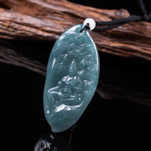 正品翡翠A货蓝水高冰原石雕刻山居富贵牌玉佩玉吊坠脖子轻奢冰种