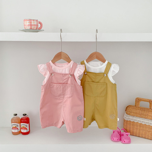 Korean style children's clothing summer baby sling jumpsuit shorts newborn boys and girls cotton outdoor crawling clothes