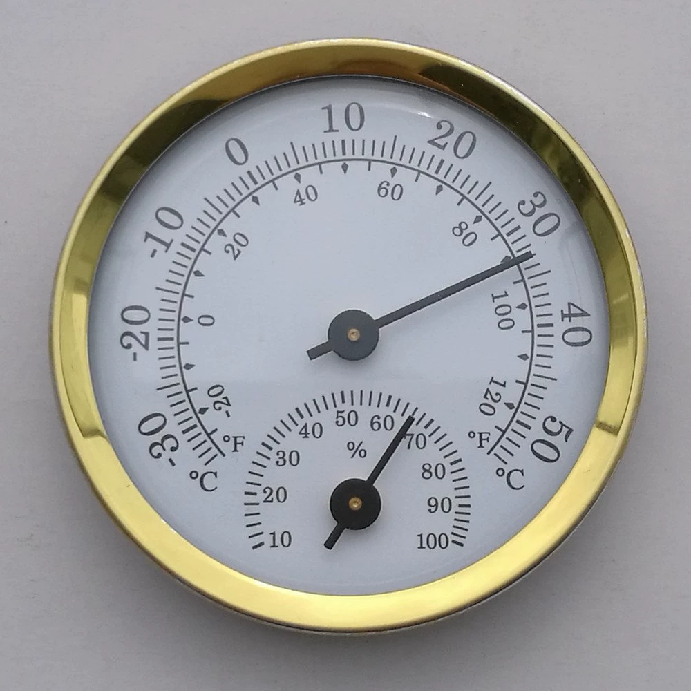 Термометр и гигрометр диаметром 58 мм (золотой круг)