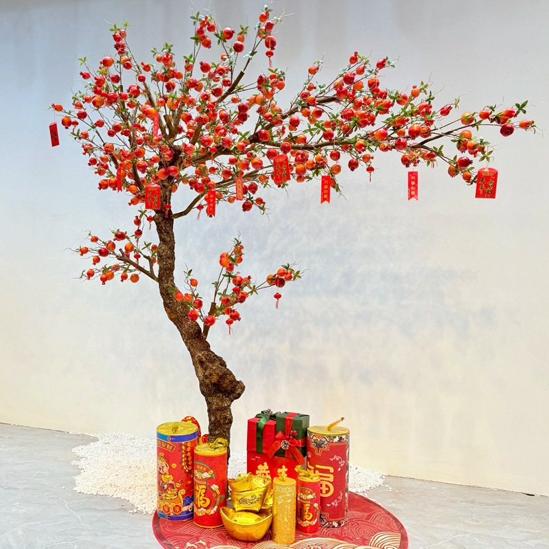 仿真石榴树果树假苹果柿子柠檬室内舞台直播道具乔迁新年摆件装饰