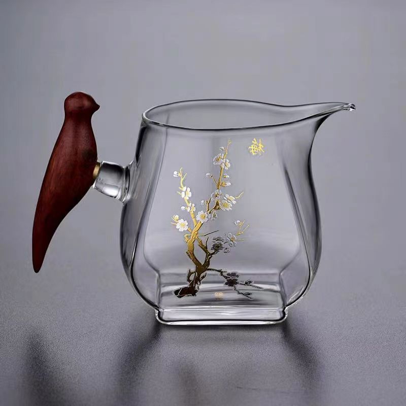 玻璃公道杯木把透明方底公杯家用大容量高硼硅玻璃茶海分茶公道杯详情5