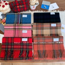 娜比】韩国绵羊毛1oo%复古格纹围巾mo0n同款进口面料新年围巾