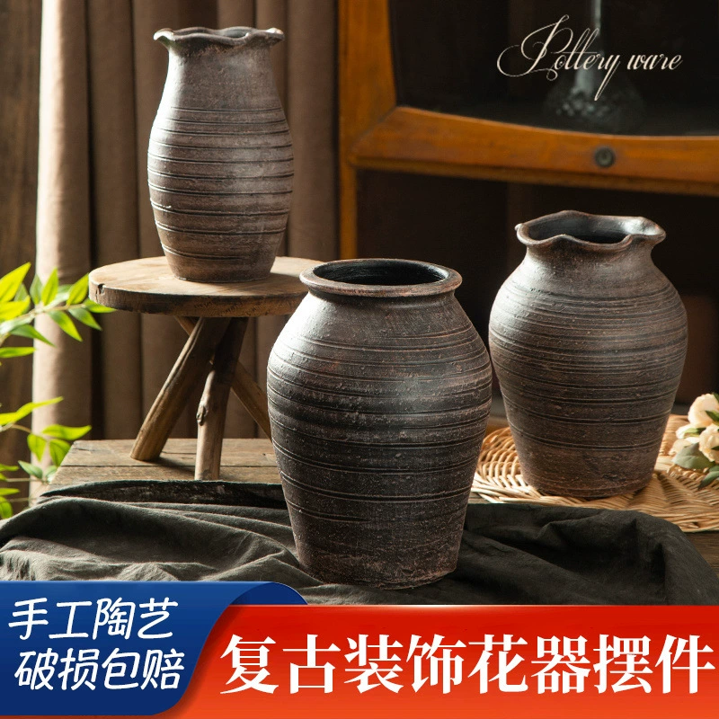 Ретро ностальгический старомодный глиняный горшок, ваза, сушеные цветы, суккулентный цветочный горшок, гидропонные растения, новые китайские украшения в стиле дзен, бесплатная доставка