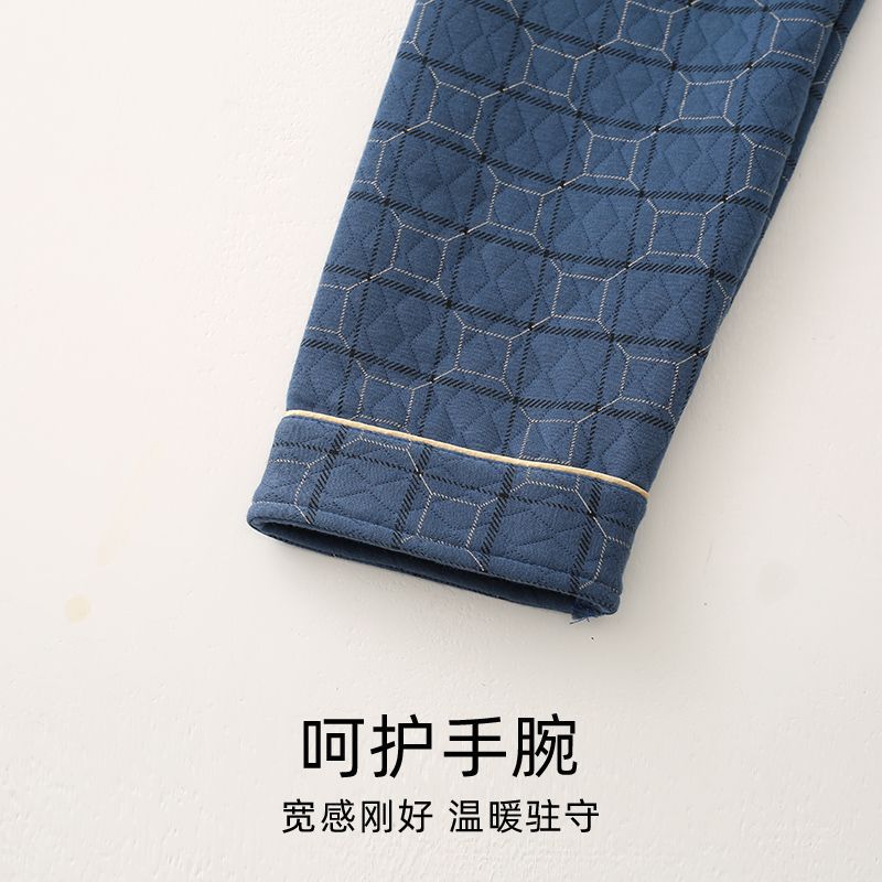 Algodón aire pijama de algodón hombre otoño y invierno intercalado de algodón grueso intercalado de tamaño grande conjunto de ropa de casa de hombre