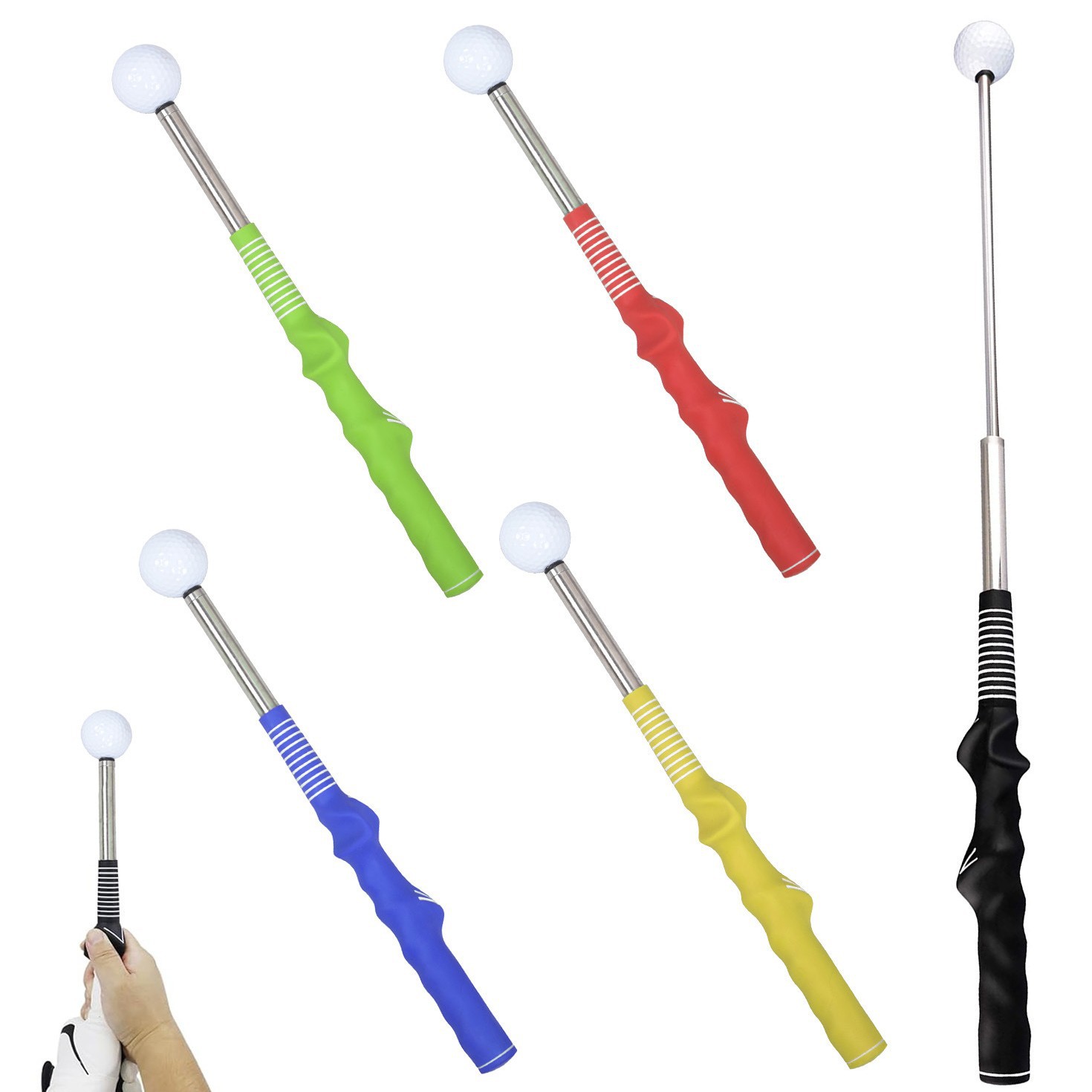 Ejercicios de swing de golf varilla telescópica TPE agarre de mano varilla de swing de golf