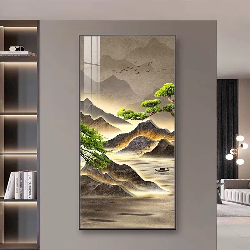玄関装飾絵画、新しい中国風の吊り下げ絵画、廊下の壁画、通路のリビングルーム、ドアに面したアルミニウム合金フレームの絵画|undefined