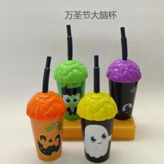 ハロウィーンクリエイティブ脳カップモデル内貼り工芸カボチャ緑人ストローカップ個性クリエイティブギフト広告カップ