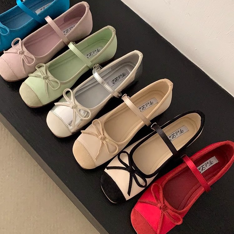 Zapatos Mary Jane de lazo suave francés, zapatos de mujer, aumento de principios de primavera, nuevos zapatos de ballet con faldas, zapatos individuales