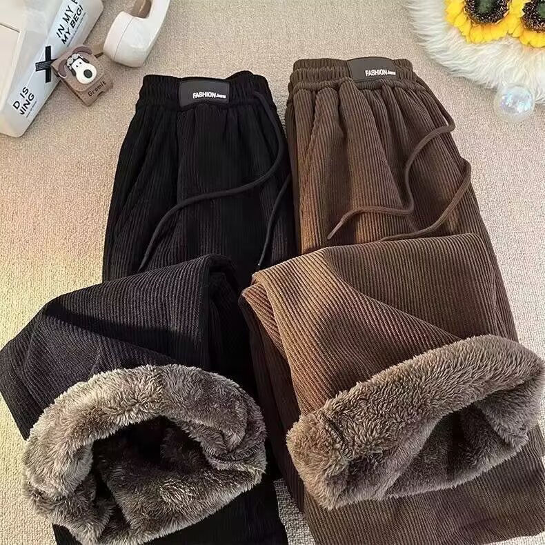 American-Style Fleece-Lined Thickened Lamb Wool Casual Pants Autumn and Winter Sweatpants Loose Warm Straight Corduroy Trousers Trendy American-Style Fleece-Lined Thickened Lamb Wool Casual Pants Autumn and Winter Sweatpants Loose Warm Straight Corduroy Trousers Trendy