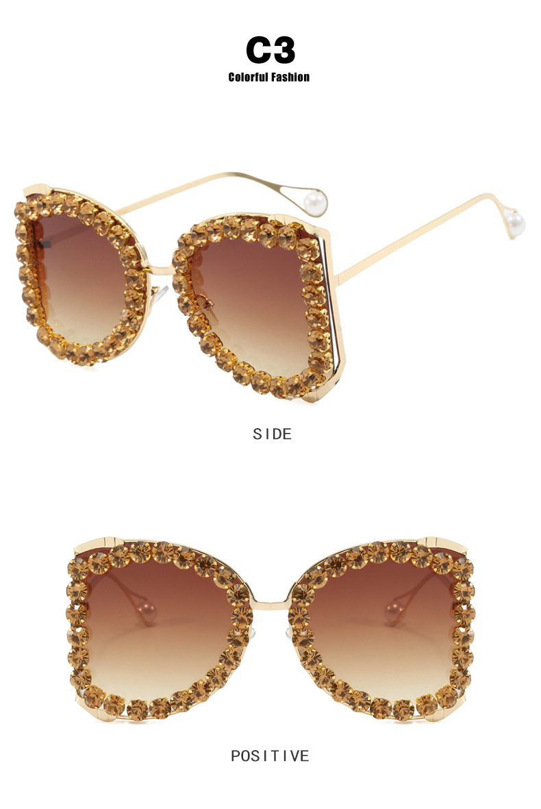 Diamond-encrusted large-framed sunglasses 2024 new style, women's exaggerated large-framed sunglasses, metallic personality and high-end feel undefined