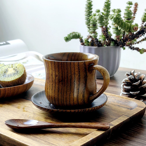新巢 日式复古咖啡杯 手工木制杯子家用套装水杯牛奶杯可激光logo