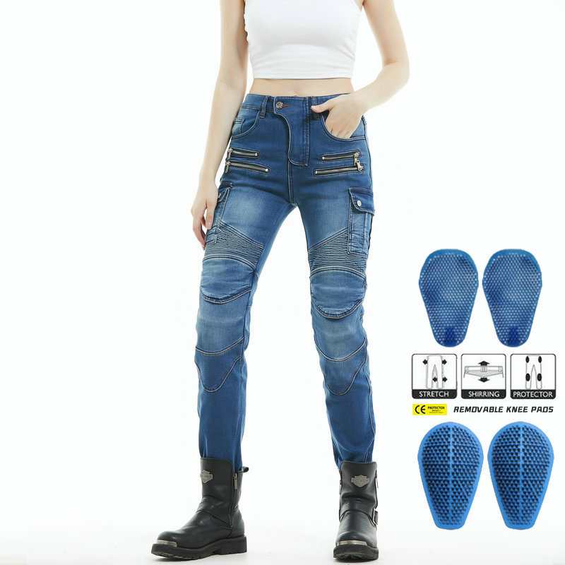 Pantalones vaqueros de la motocicleta Caballero de las mujeres de invierno forrado de lana caliente de la motocicleta pantalones anti-caída pantalones de silicona equipo de protección