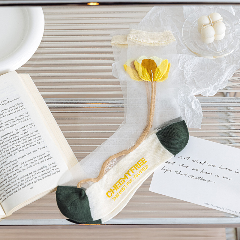 Algodón inferior transpirable vidrio seda medias Calcetines encaje Mujer personalidad japonesa ins marea caseína