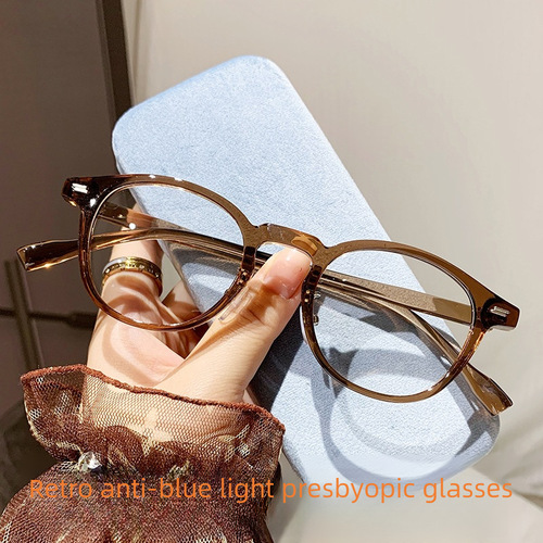 Fashionable retro small round frame anti-blue light reading glasses for women, fashionable personality cross-border high-definition western-style reading glasses for the elderly