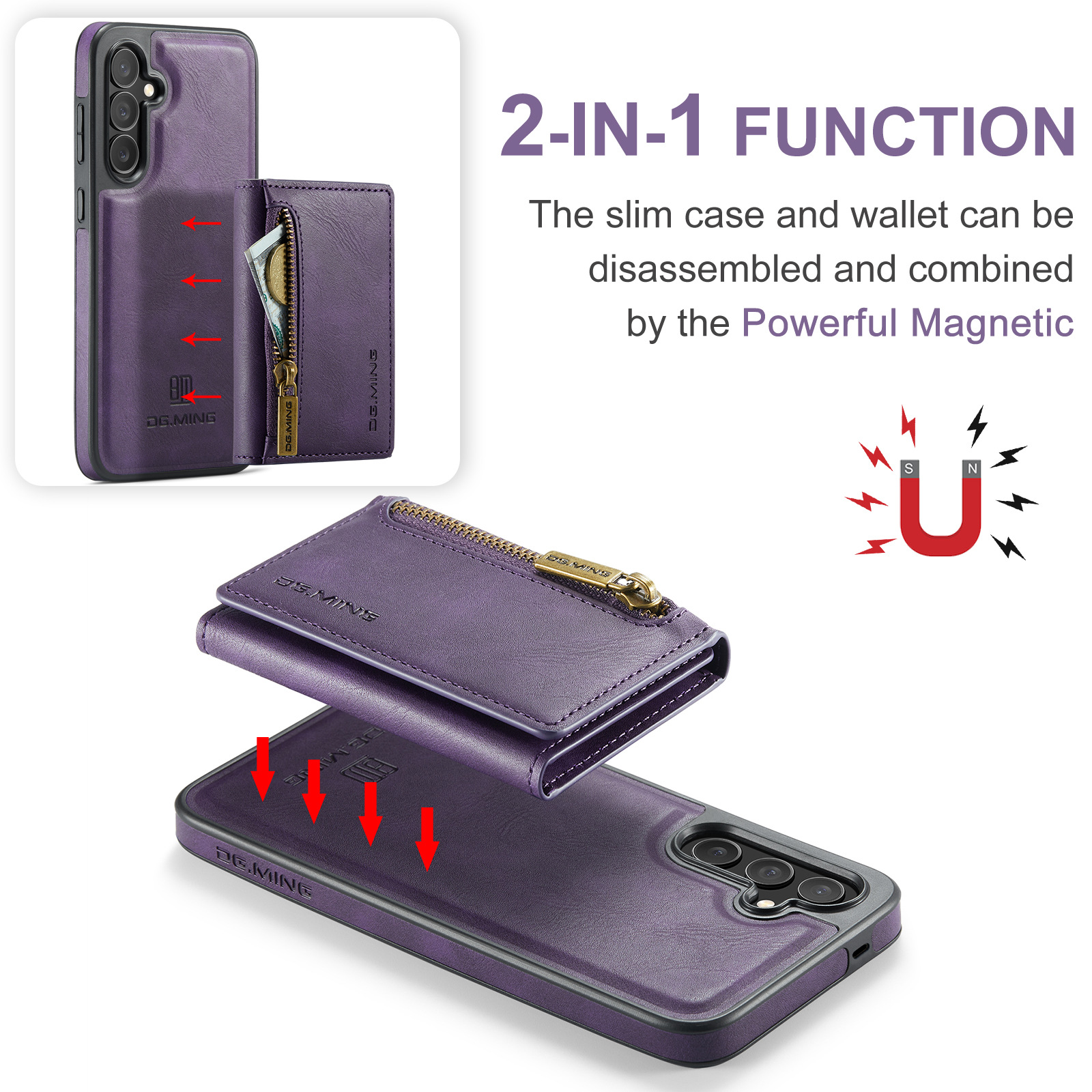 M5 für Samsung S24 magnetische kabellose Ladetelefonhülle S24 Plus Zwei-in-Eins-Anti-Diebstahl-Bürsten-Brieftaschen-Schutzhülle_voghion.com