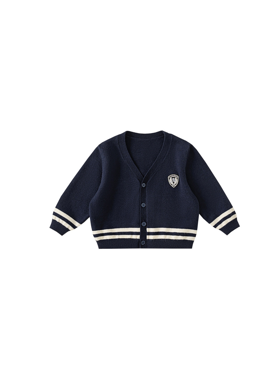 Yubao ropa infantil suéter de niño primavera y otoño nuevo estilo de estilo universitario camiseta de punto de cuello v cardigan 2026 chaqueta infantil