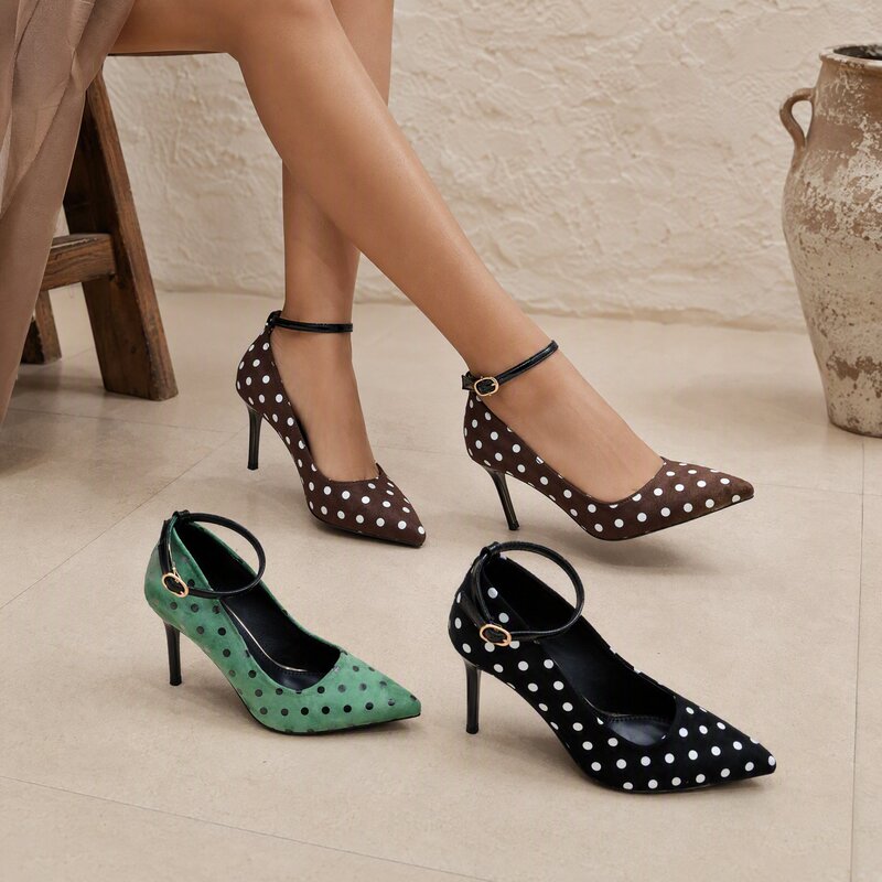 Cross-border foreign trade European size fashion European and American style new polka dot elegant pointed toe stiletto high heels large size 35-46
