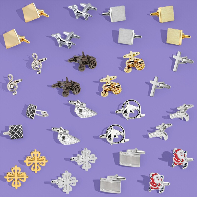 Dongguan In-Stock Cufflinks Conch Dolphin Cross Brushed Pistol Dog Christmas Note Tractor Enamel Cufflinks