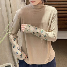 秋冬新款弹力棉文艺复古刺绣民族半高领打底中式保暖上衣T恤女