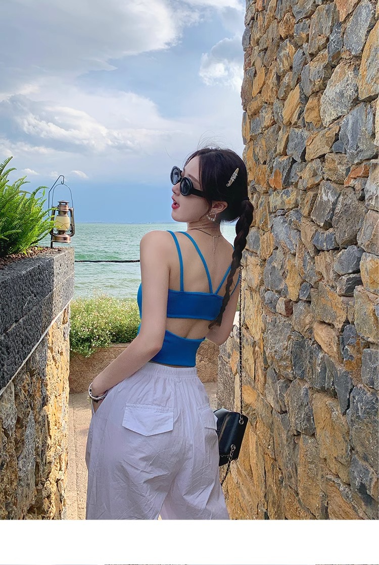 Backless Slim Fit Summer Cami Top with Built-in Bra