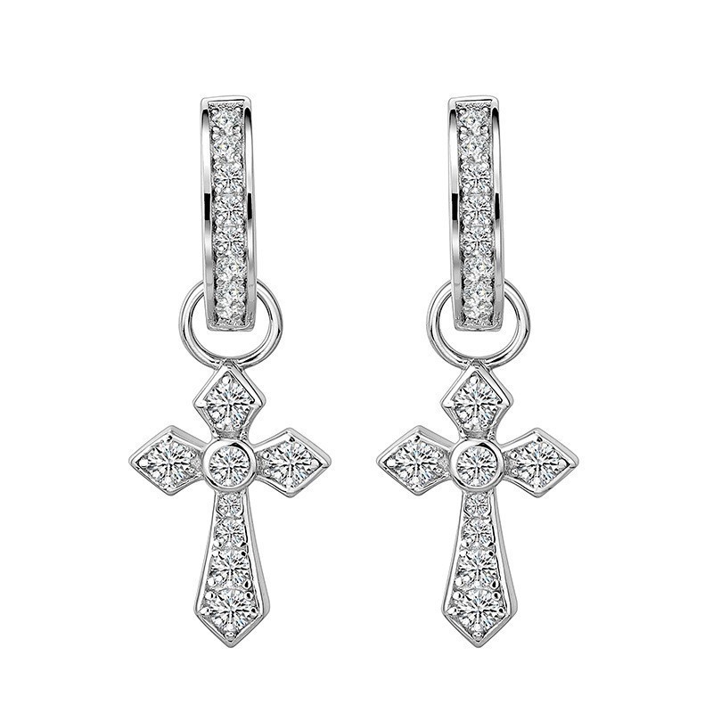 Cross earrings trendy men's personality hip hop one two-piece diamond earrings fashion Gothic temperament men's earrings