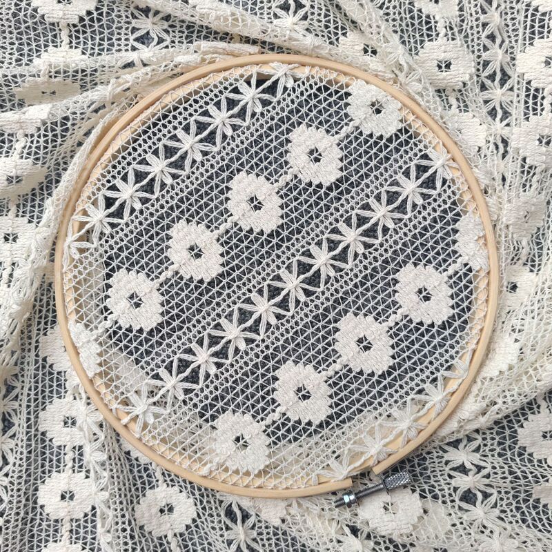 Cotton Non-elastic Lace Fabric Copper Money Rice Character Flower Women's Top dress Style Design Fabric