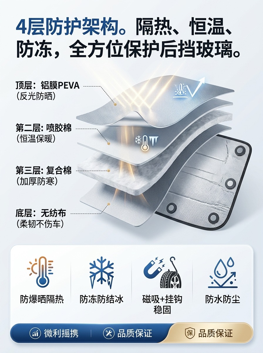 Car rear window snow cover, thickened, sun-proof, UV-resistant, magnetic rear windshield cover, winter frost and freeze protection