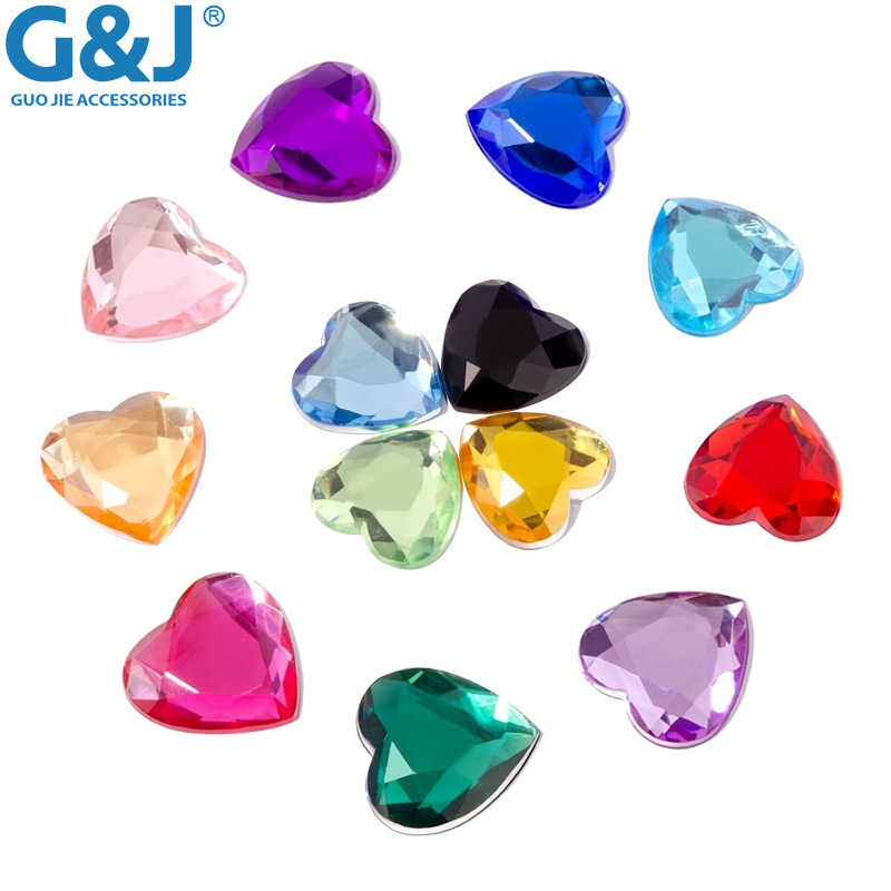 Acrylic Heart-Shaped Flats Bottom Diamond Flash Nail Art Diamond Peach Heart Rhinestone Clothing Magic Wand Sticker Diamond DIY Jewelry Accessories