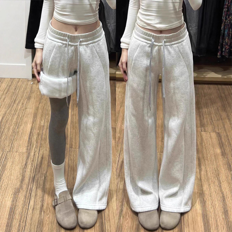 American-Style Fleece-Lined Lulu Wide-Leg Pants for Women, Autumn and Winter 2026 New High-Waisted Slim-Fit Straight-Leg Sports Casual Sweatpants