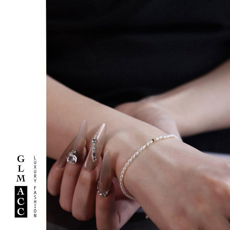 Ultra-Fine 2-3mm Natural Freshwater Rice Bead Pearl Bracelet Real Pearl S925 Sterling Silver Bracelet Accessible Luxury and High-End Sense