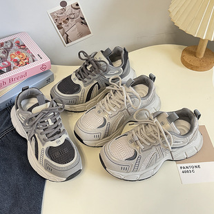 Thick-soled increased daddy shoes women's 2025 spring new design sense all-match casual lightweight sports women's shoes F2418