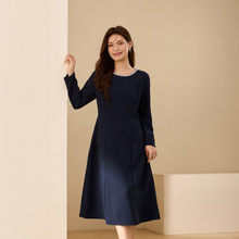 【钉珠织带领连衣裙】纤莉秀大码女装优雅气质长裙胖mm2025冬新款