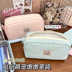 简约纯色猫咪墩墩包ins高颜值可爱大容量笔袋学生文具有夹层收纳