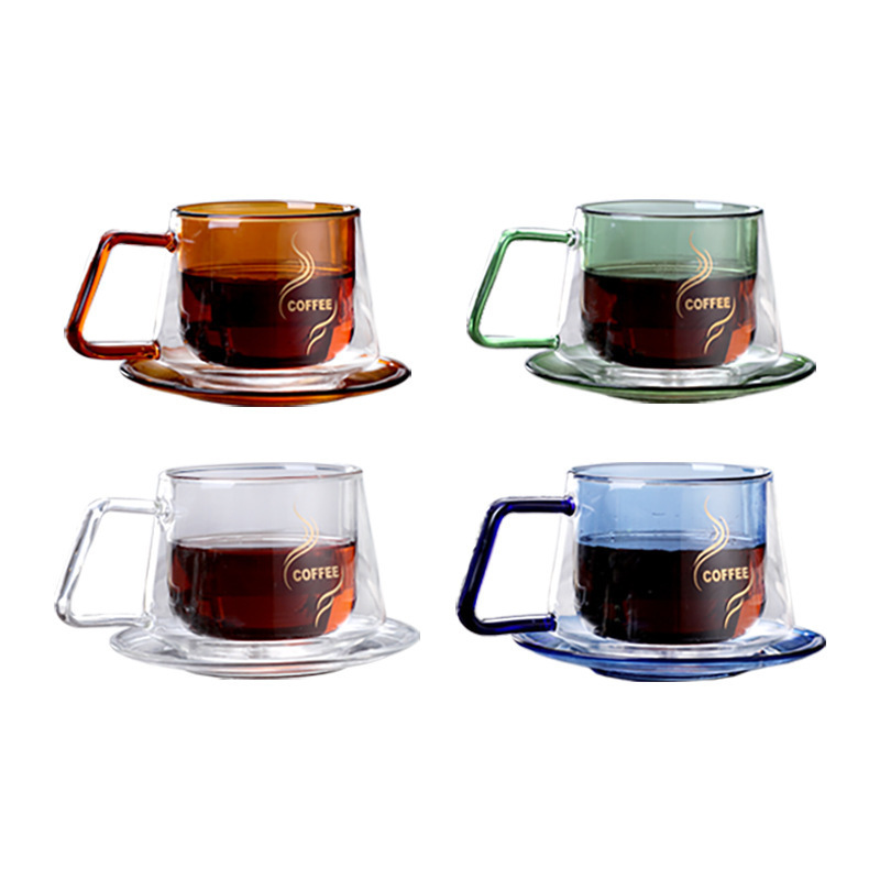 Borosilicate Glass Color Double-Layer Coffee Cup Mug Set Hot and Cold Resistant Glass Cup with Butterfly Coffee Cup