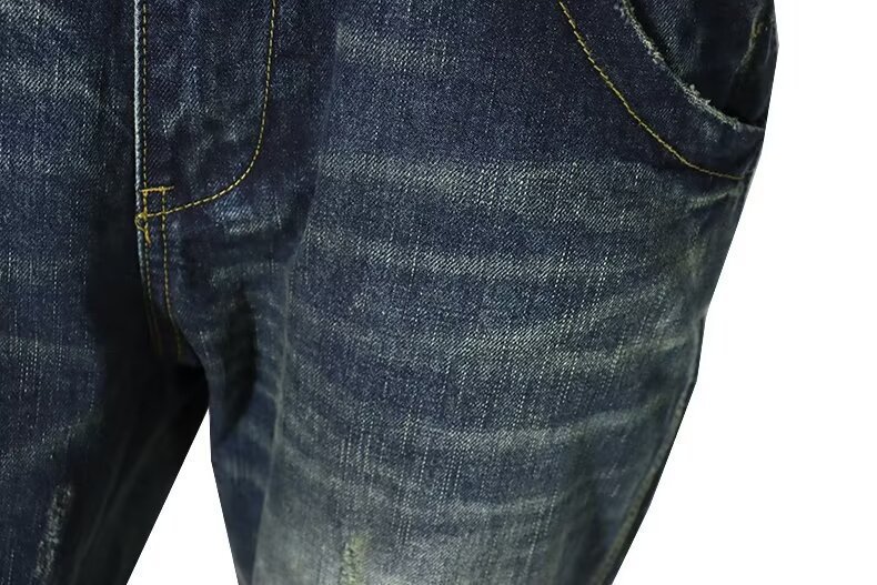 Vintage-Inspired Straight Leg Denim Jeans For Men – Relaxed Fit, High Waist, Button Fly (Sizes 28-36, Dark Blue & Light Wash)_mkmklike.com