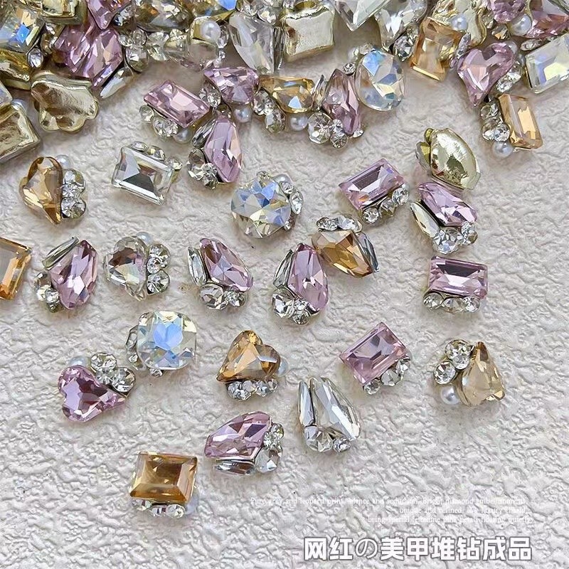 Nail art jewelry 2024 new pile drill finished crooked heart square drill super flash axe love diamond net red explosion finished product