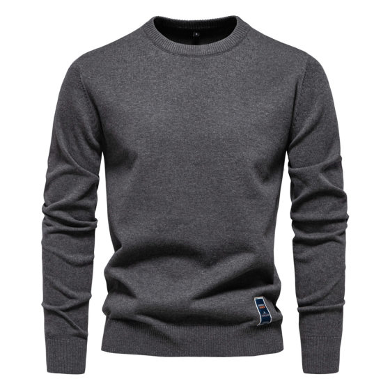 2024 New Cotton Autumn and Winter Round Neck Solid Color European Size Sweater Trendy Men's Knitwear Men's Basic Top