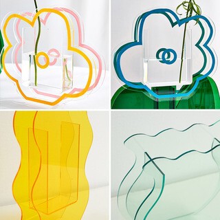 Cross-border Nordic simple ins colorful acrylic vase transparent colorful living room dried flowers geometric flowers