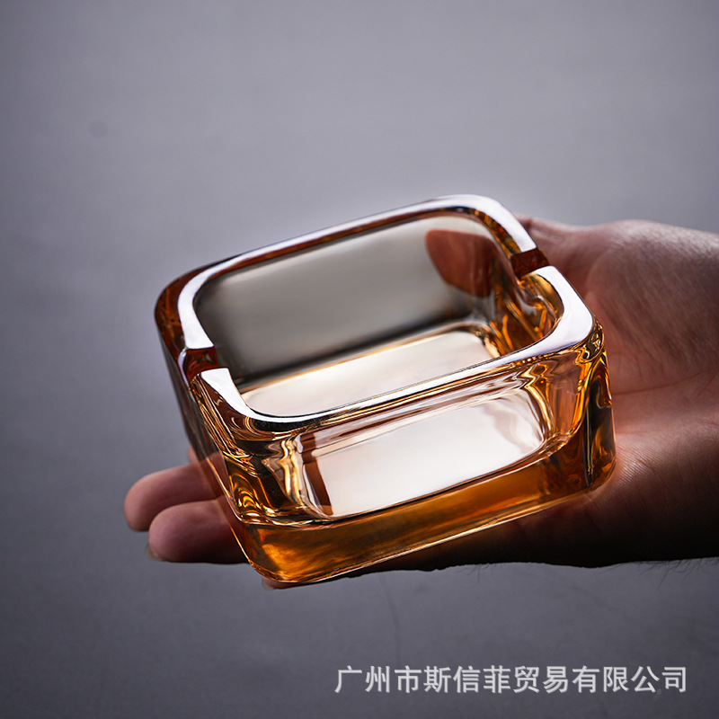 (2개) 두꺼운 유리 광장 재떨이 유럽 스타일 간단한 재떨이 스퀘어 크리스탈 호텔 비즈니스 룸 침실 재떨이