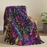 Красочное геометрическое искусство одеяло, хиппи абстрактное солнце и луна пурпурное эстетическое стеганое одеяло одеяло