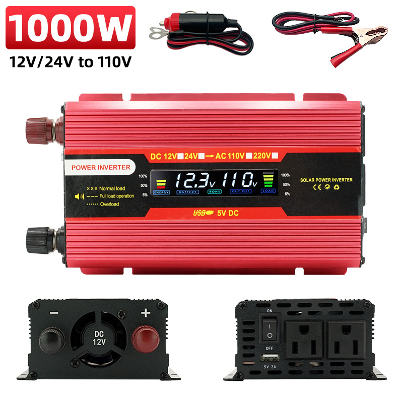 Inversor de Corriente para Automóvil con Pantalla LCD Digital Transfronteriza, Estándar Estadounidense, Amazon, Doble Voltaje de 12-24v a 110v, Alta Potencia de 6000W