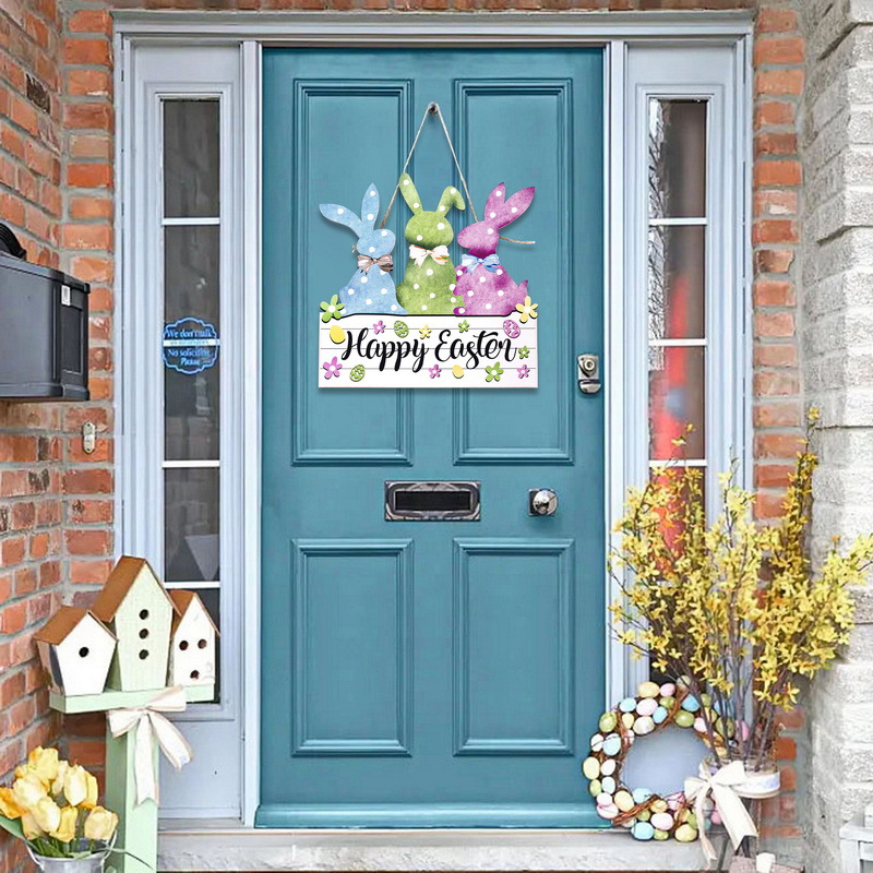 Transfronterizos de dibujos animados de Pascua conejo logotipo de madera lista primavera conejo decoración de madera colgante decoración de Pascua