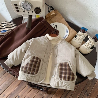 小童棉服冬装短款加厚两面穿男童夹棉外套女童保暖格子上衣韩版潮