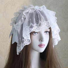亜文化lolitaヘアアクセサリー暗い風ゴシック風レースヘアバンドLo娘ベール蝶結びメイド髪飾り