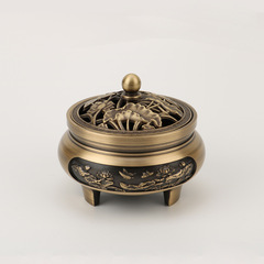 Low-profile carved copper incense burner, three-legged carved copper incense burner, incense burner decorative item, household craft, original factory wholesale